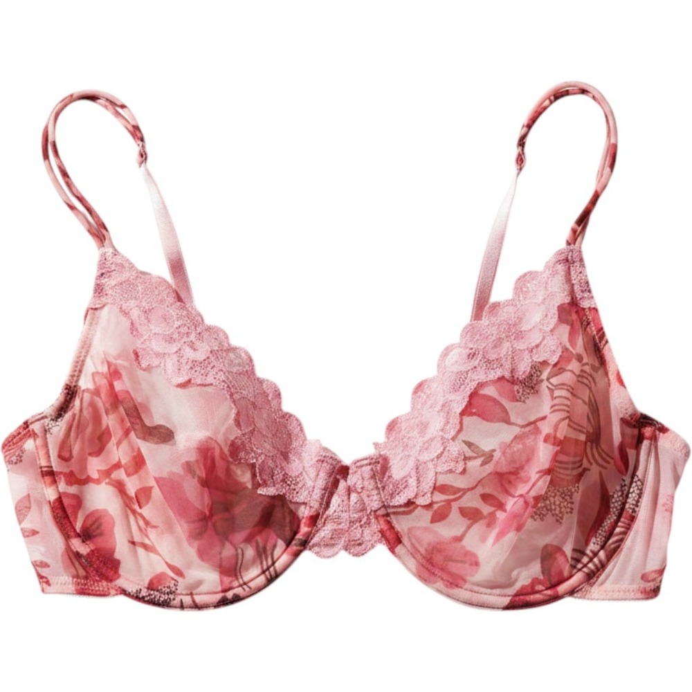 Gilligan & O'Malley Bra Womens 38D Pink Floral Lace Mesh Balconette Underwire
